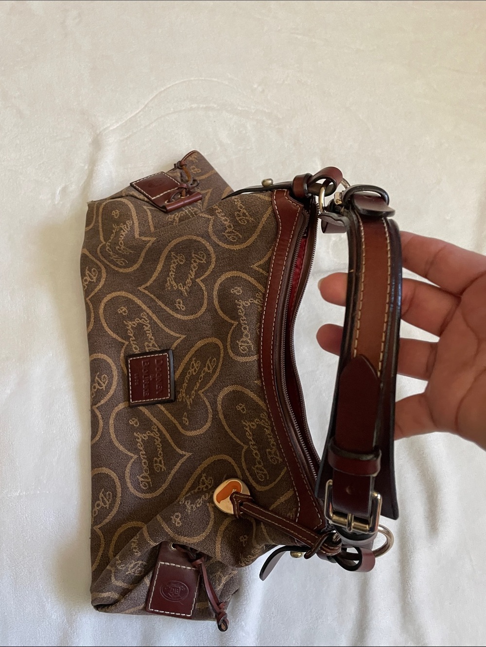 Vintage Dooney & Bourke Heart Print Brown Shoulder Purse and wallet set Y2K 90s - Picture 4 of 10